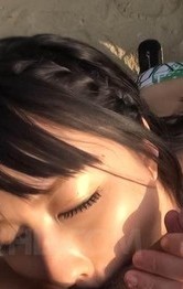 Sexy Nurse Lingerie - Megumi Haruka Asian in bath suit sucks crown jewels on beach